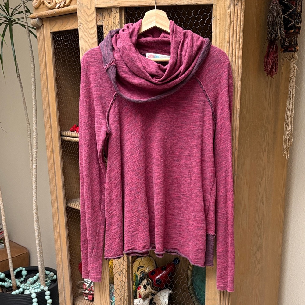 Free People Beach Cocoon Cowl Neck Magenta Long Sleeve Pullover